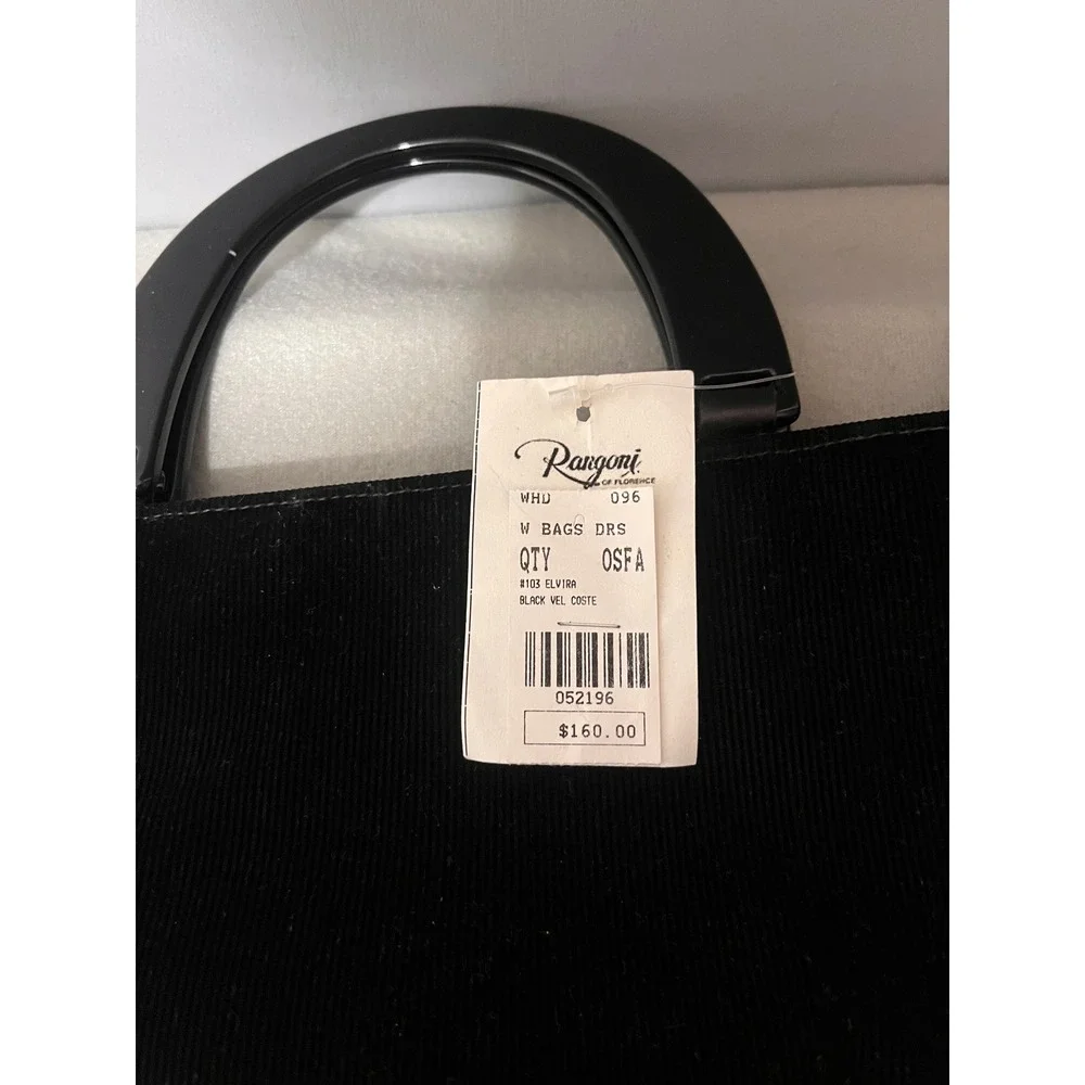 Vtg NWT‎ Rangoni Of Florence Black Corduroy Top Handle Bag Purse Leather Trim